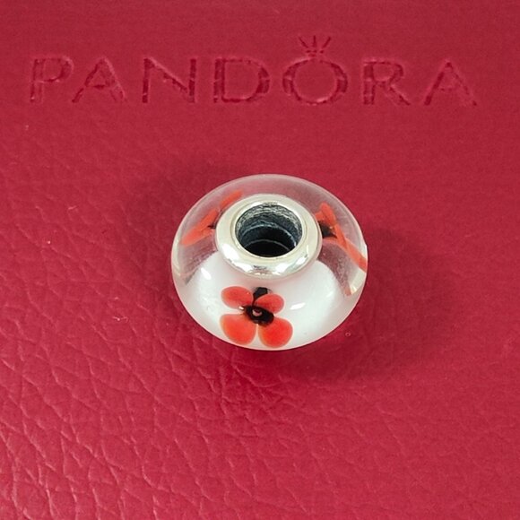 Pandora Red Poppy Murano Glass Charm Bead with box - Picture 1 of 6